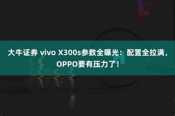 大牛证券 vivo X300s参数全曝光：配置全拉满，OPPO要有压力了！